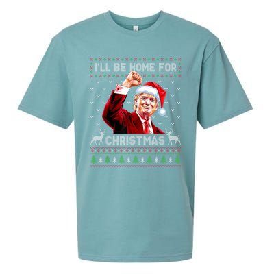 ILl Be Home For Christmas Ugly Sweaters Funny Trump 47 Xmas Sueded Cloud Jersey T-Shirt