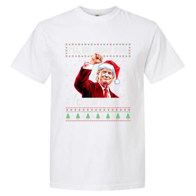 ILl Be Home For Christmas Ugly Sweaters Funny Trump 47 Xmas Garment-Dyed Heavyweight T-Shirt