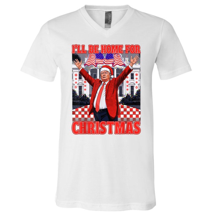 Ill Be Home For Christmas Santa Funny Trump Xmas Pajamas V-Neck T-Shirt