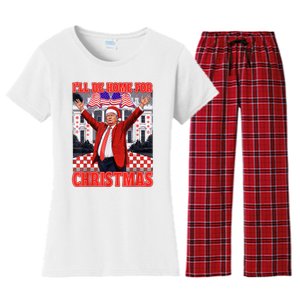 Ill Be Home For Christmas Santa Funny Trump Xmas Pajamas Women's Flannel Pajama Set