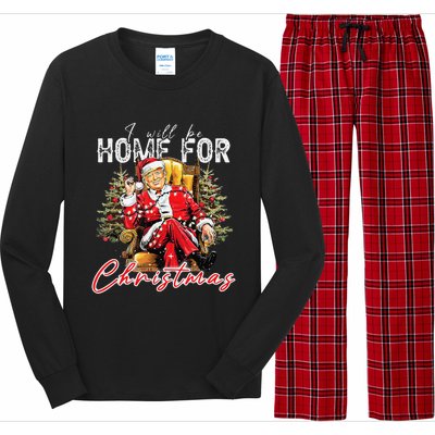 ILl Be Home For Christmas Funny Santa Trump Xmas Pajamas Long Sleeve Pajama Set