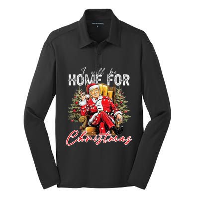 ILl Be Home For Christmas Funny Santa Trump Xmas Pajamas Silk Touch Performance Long Sleeve Polo