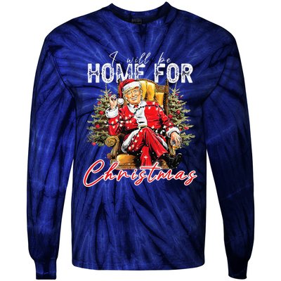 ILl Be Home For Christmas Funny Santa Trump Xmas Pajamas Tie-Dye Long Sleeve Shirt