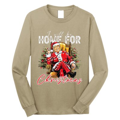 ILl Be Home For Christmas Funny Santa Trump Xmas Pajamas Long Sleeve Shirt