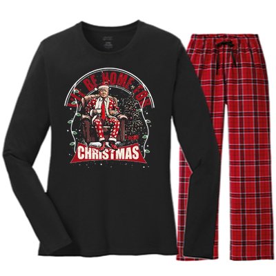 ILl Be Home For Christmas Santa Funny Trump Xmas Women's Long Sleeve Flannel Pajama Set 