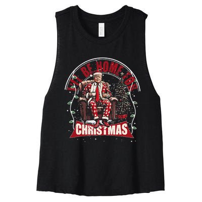 ILl Be Home For Christmas Santa Funny Trump Xmas Women's Racerback Cropped Tank