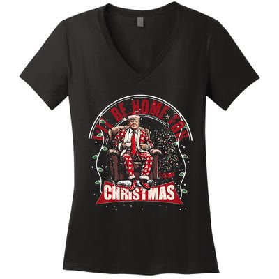 ILl Be Home For Christmas Santa Funny Trump Xmas Women's V-Neck T-Shirt