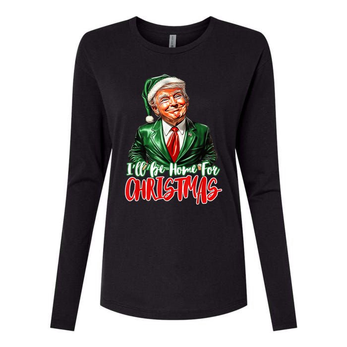 ILl Be Home For Christmas Xmas Trump Pajamas Holiday Santa Womens Cotton Relaxed Long Sleeve T-Shirt