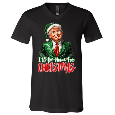 ILl Be Home For Christmas Xmas Trump Pajamas Holiday Santa V-Neck T-Shirt