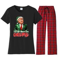 ILl Be Home For Christmas Xmas Trump Pajamas Holiday Santa Women's Flannel Pajama Set