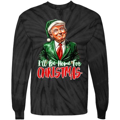 ILl Be Home For Christmas Xmas Trump Pajamas Holiday Santa Tie-Dye Long Sleeve Shirt