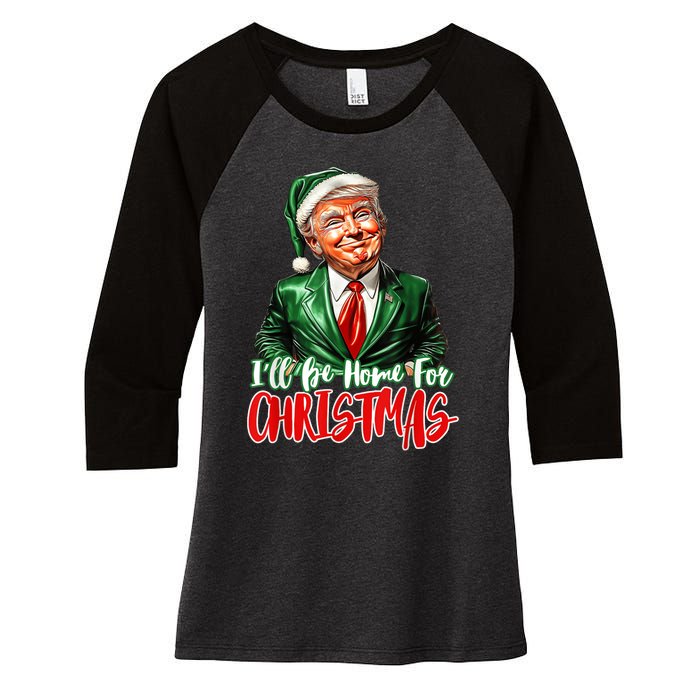 ILl Be Home For Christmas Xmas Trump Pajamas Holiday Santa Women's Tri-Blend 3/4-Sleeve Raglan Shirt