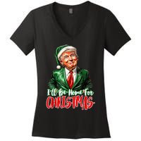 ILl Be Home For Christmas Xmas Trump Pajamas Holiday Santa Women's V-Neck T-Shirt