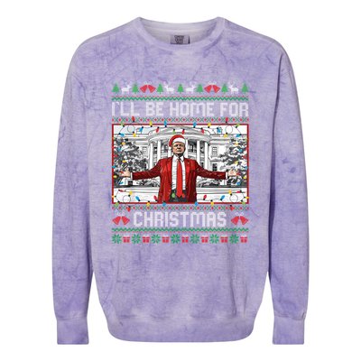 ILl Be Home For Christmas Ugly Sweaters Santa Trump Xmas Long Sleeve Colorblast Crewneck Sweatshirt