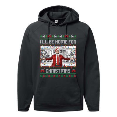 ILl Be Home For Christmas Ugly Sweaters Santa Trump Xmas Long Sleeve Performance Fleece Hoodie