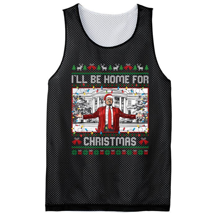 ILl Be Home For Christmas Ugly Sweaters Santa Trump Xmas Long Sleeve Mesh Reversible Basketball Jersey Tank