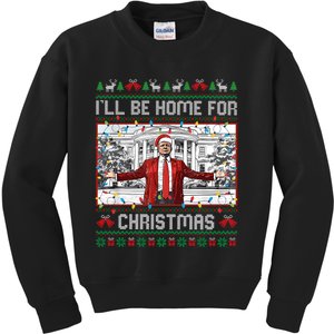 ILl Be Home For Christmas Ugly Sweaters Santa Trump Xmas Long Sleeve Kids Sweatshirt