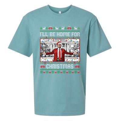 ILl Be Home For Christmas Ugly Sweaters Santa Trump Xmas Long Sleeve Sueded Cloud Jersey T-Shirt