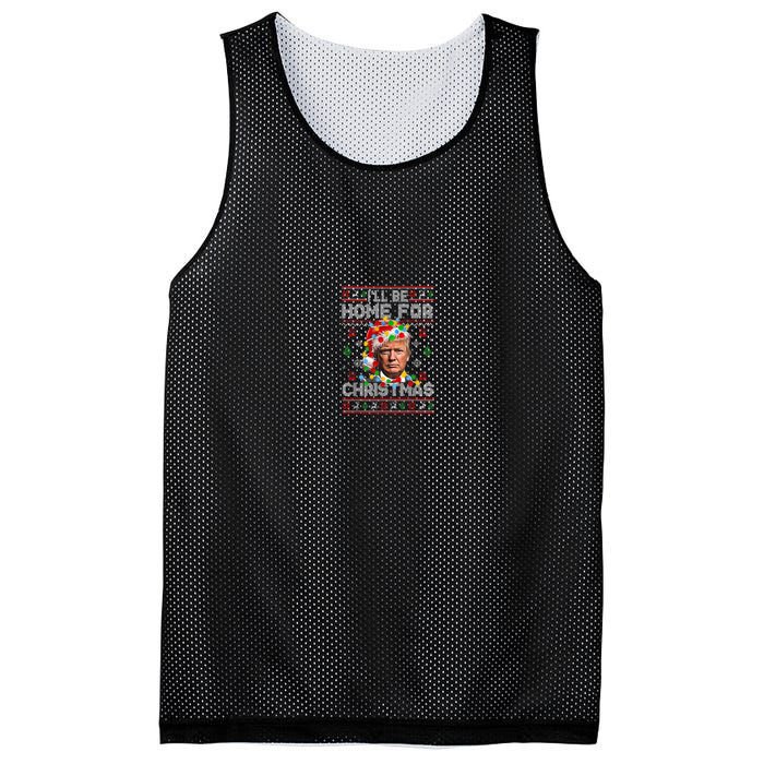 ILl Be Home For Christmas Funny Santa Trump Pajamas Ugly Mesh Reversible Basketball Jersey Tank