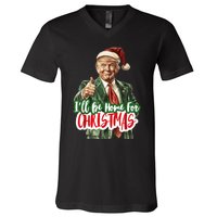 ILl Be Home For Christmas Funny Santa Claus Trump 2024 V-Neck T-Shirt