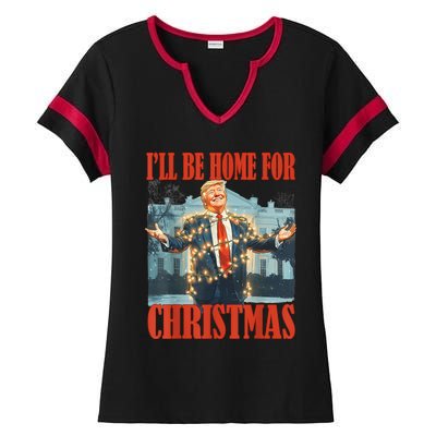 ILl Be Home For Christmas Santa Funny Trump Xmas Pajamas Ladies Halftime Notch Neck Tee