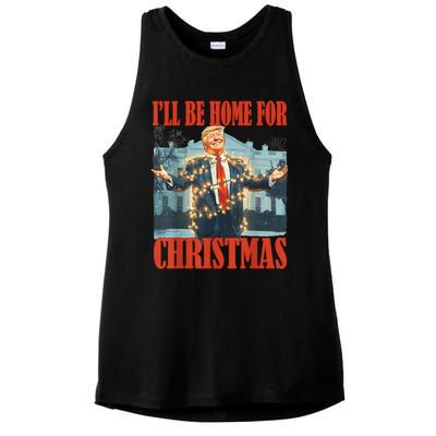 ILl Be Home For Christmas Santa Funny Trump Xmas Pajamas Ladies PosiCharge Tri-Blend Wicking Tank