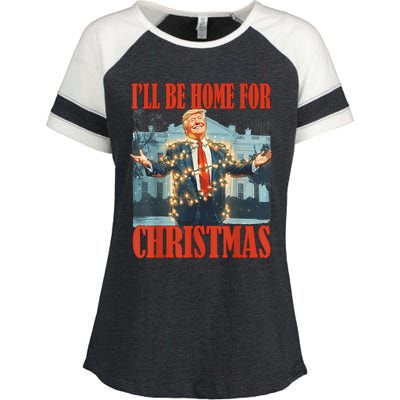 ILl Be Home For Christmas Santa Funny Trump Xmas Pajamas Enza Ladies Jersey Colorblock Tee