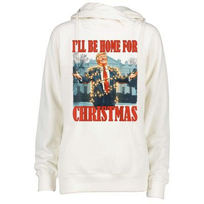 ILl Be Home For Christmas Santa Funny Trump Xmas Pajamas Womens Funnel Neck Pullover Hood