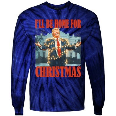 ILl Be Home For Christmas Santa Funny Trump Xmas Pajamas Tie-Dye Long Sleeve Shirt