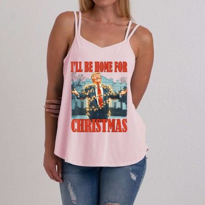 ILl Be Home For Christmas Santa Funny Trump Xmas Pajamas Women's Strappy Tank