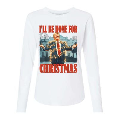 ILl Be Home For Christmas Santa Funny Trump Xmas Pajamas Womens Cotton Relaxed Long Sleeve T-Shirt