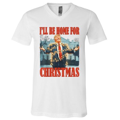 ILl Be Home For Christmas Santa Funny Trump Xmas Pajamas V-Neck T-Shirt