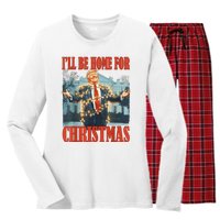 ILl Be Home For Christmas Santa Funny Trump Xmas Pajamas Women's Long Sleeve Flannel Pajama Set 