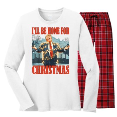 ILl Be Home For Christmas Santa Funny Trump Xmas Pajamas Women's Long Sleeve Flannel Pajama Set 