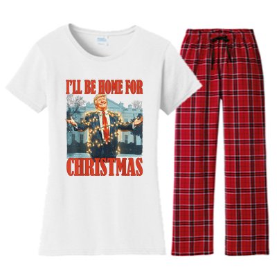 ILl Be Home For Christmas Santa Funny Trump Xmas Pajamas Women's Flannel Pajama Set