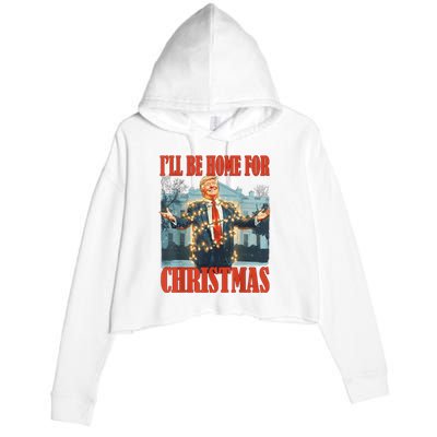 ILl Be Home For Christmas Santa Funny Trump Xmas Pajamas Crop Fleece Hoodie