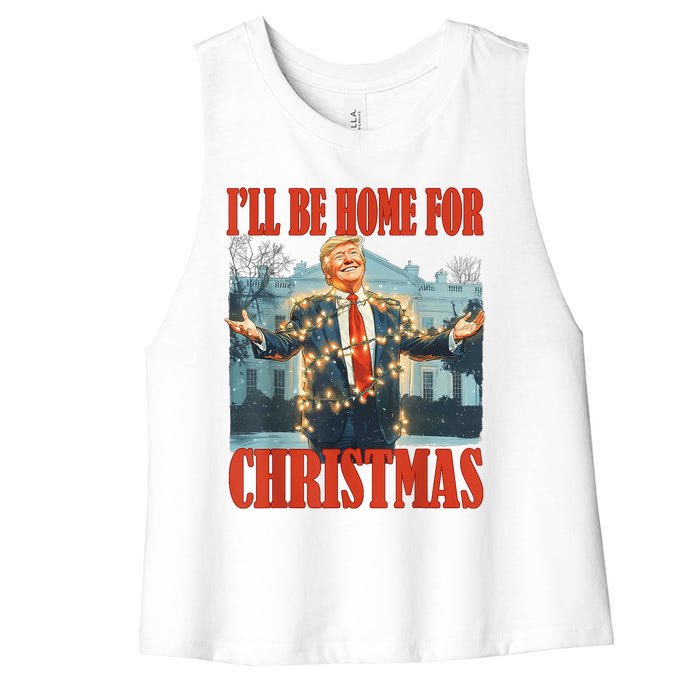 ILl Be Home For Christmas Santa Funny Trump Xmas Pajamas Women's Racerback Cropped Tank