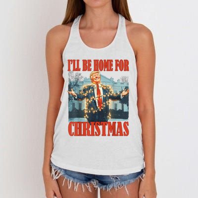 ILl Be Home For Christmas Santa Funny Trump Xmas Pajamas Women's Knotted Racerback Tank