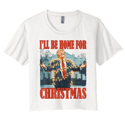 ILl Be Home For Christmas Santa Funny Trump Xmas Pajamas Women's Crop Top Tee