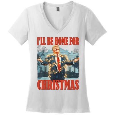 ILl Be Home For Christmas Santa Funny Trump Xmas Pajamas Women's V-Neck T-Shirt