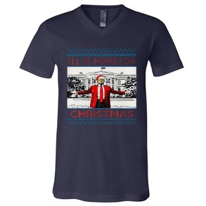 I’Ll Be Home For Christmas 2024 Santa Trump Xmas V-Neck T-Shirt