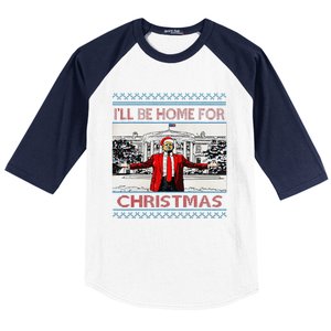 I’Ll Be Home For Christmas 2024 Santa Trump Xmas Baseball Sleeve Shirt