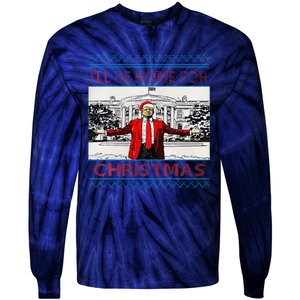 I’Ll Be Home For Christmas 2024 Santa Trump Xmas Tie-Dye Long Sleeve Shirt