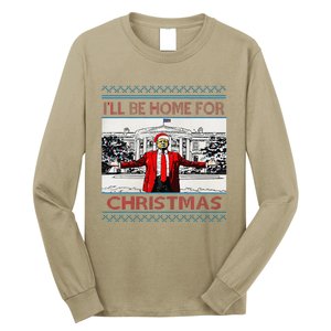 I’Ll Be Home For Christmas 2024 Santa Trump Xmas Long Sleeve Shirt