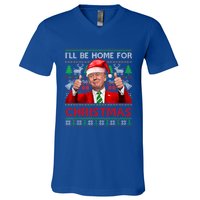 ILl Be Home For Christmas Santa Trump Xmas Pajamas Funny Gift V-Neck T-Shirt