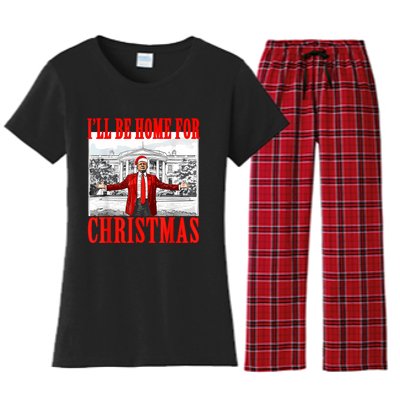 ILl Be Home For Christmas Santa Funny Trump Xmas Pajamas Women's Flannel Pajama Set