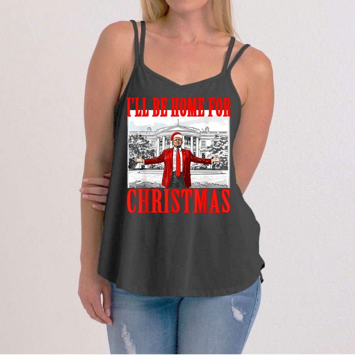 ILl Be Home For Christmas Santa Funny Trump Xmas Pajamas Women's Strappy Tank