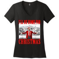 ILl Be Home For Christmas Santa Funny Trump Xmas Pajamas Women's V-Neck T-Shirt