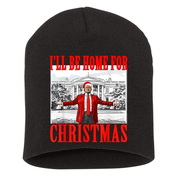 ILl Be Home For Christmas Santa Funny Trump Xmas Pajamas Short Acrylic Beanie