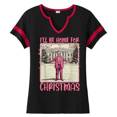 ILl Be Home For Christmas Santa Trump Xmas Pajamas Funny Gift Ladies Halftime Notch Neck Tee